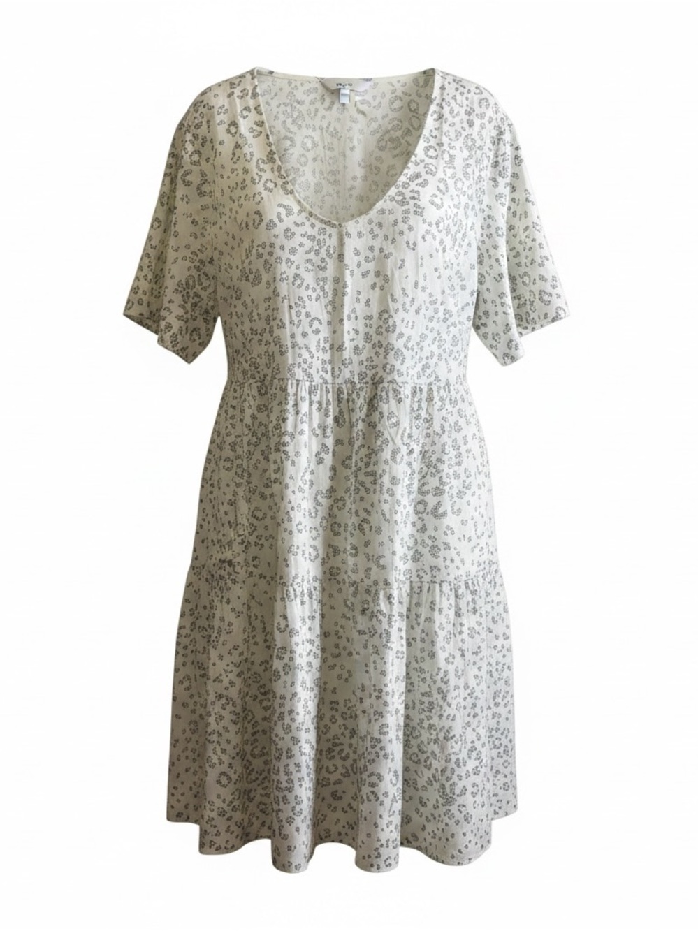 A New Day Women's Cream Tiered Short-Sleeve Dress with Subtle Gray Print